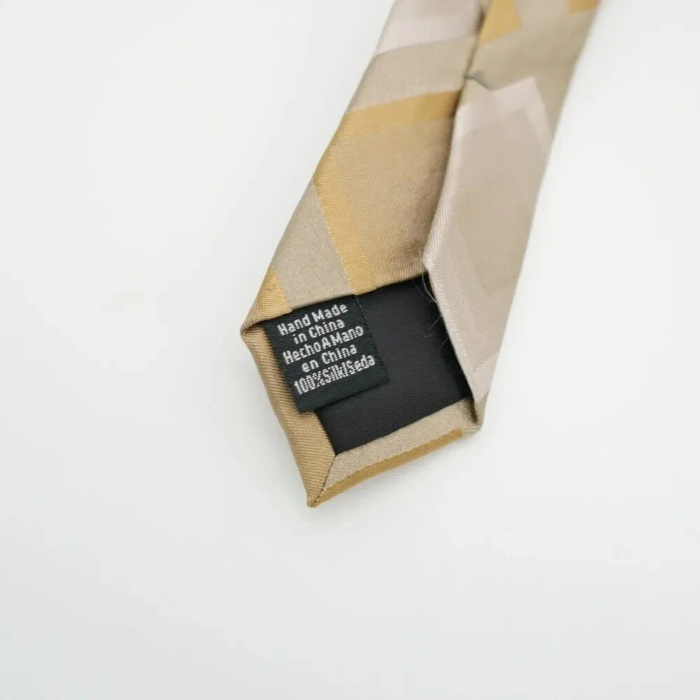 Van Heusen Beige Tan Woven Stain Resistant Geometric Wide‎ Silk Tie